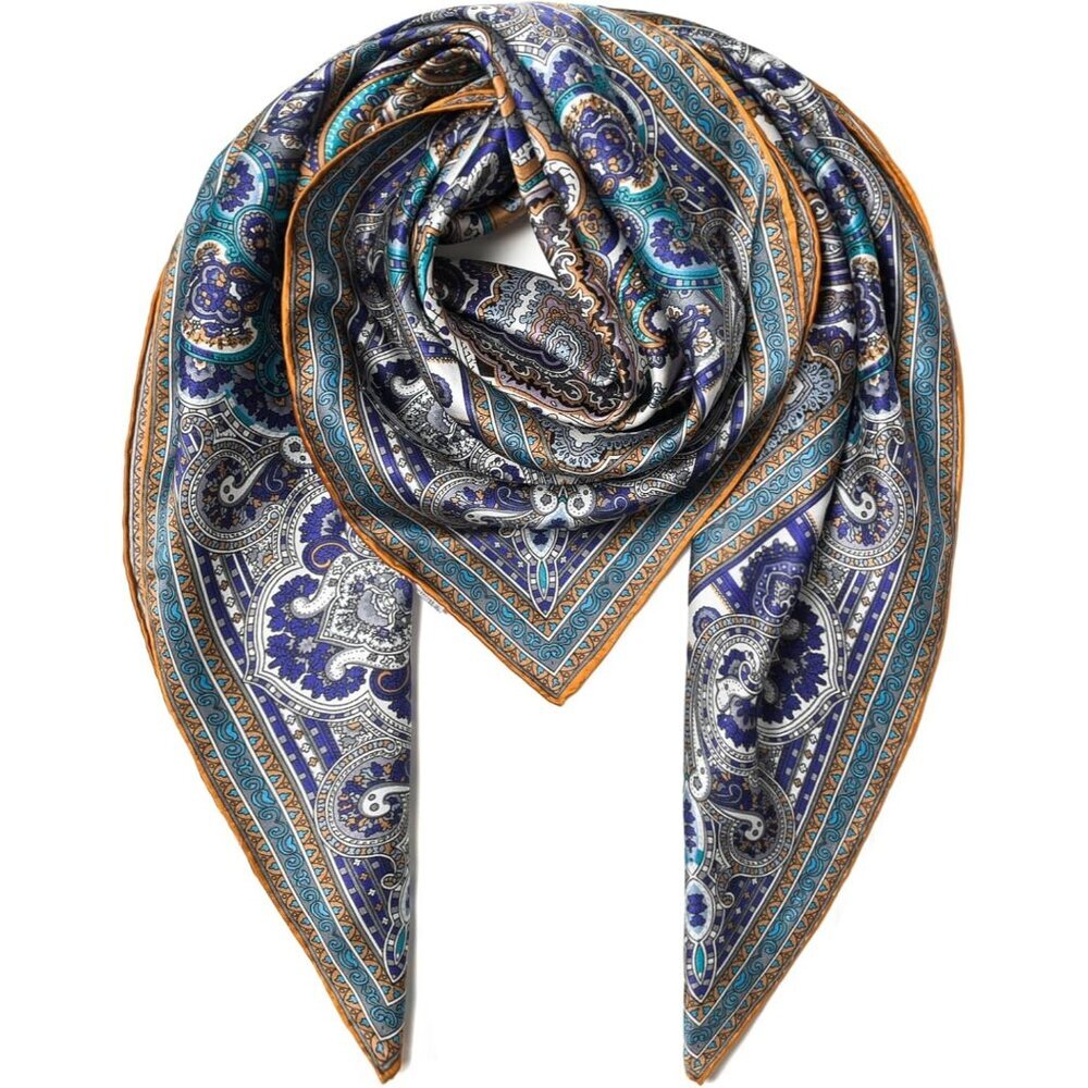 Mulberry Silk Grey-1 Scarf 43 Inch Large Square Shawl Womens Oversized Headband